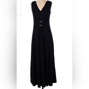 Completely Me by Liz Lange Sleeveless V-neck Gold Ring Detail Black Dress XS